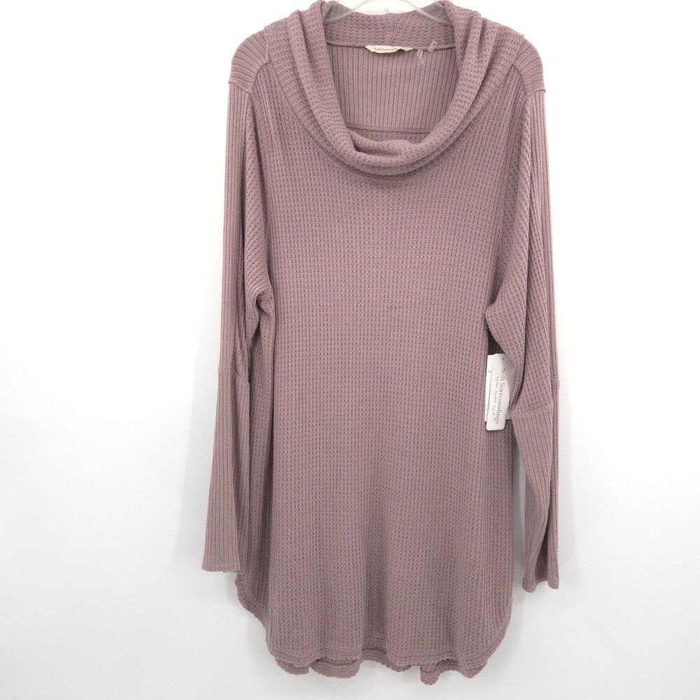 Soft Surroundings NWT cowl neck thermal waffle knit tunic top Size 2X taupe‎